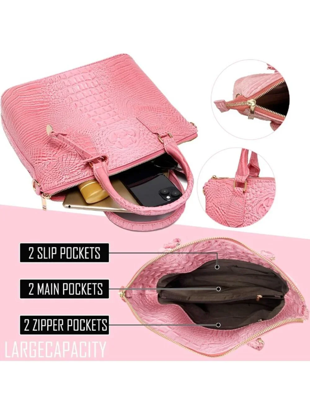 Crocodile-Pattern Vegan Leather Handbag for Women | Stylish Satchel Tote with